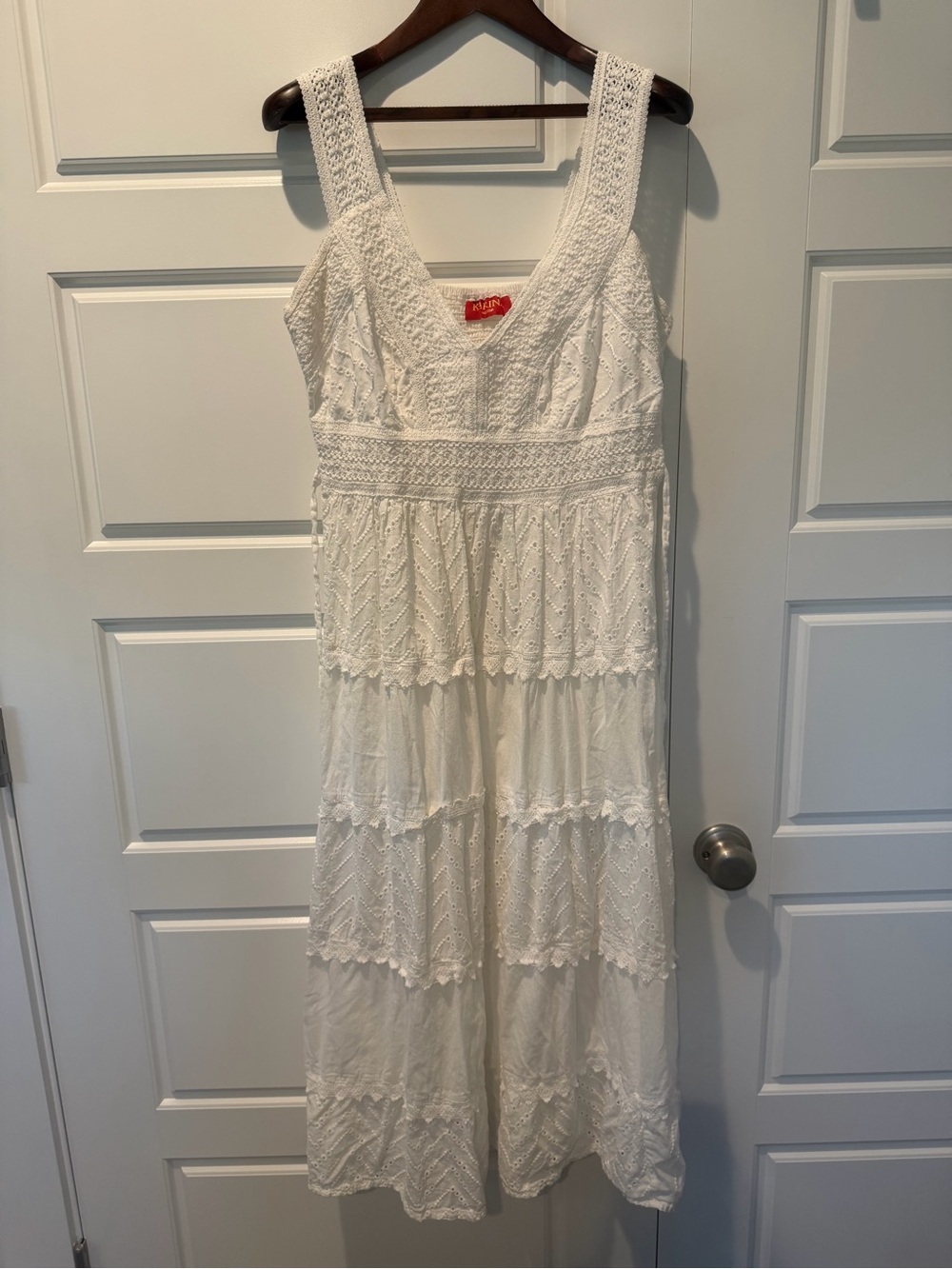 Karina Women's 100% Cotton White Maxi Dress Sleeveless Crochet Boho Large